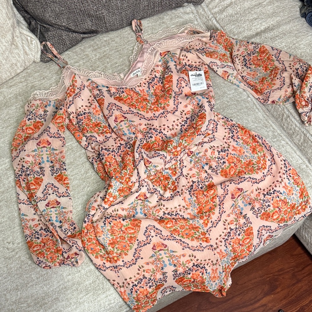 NWT Floral Cold Shoulder Shorts Romper